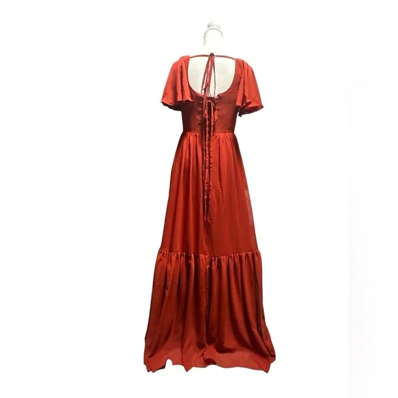 NWT, Elegant Red / Copper Color Maxi Dress - Picture 3 of 10
